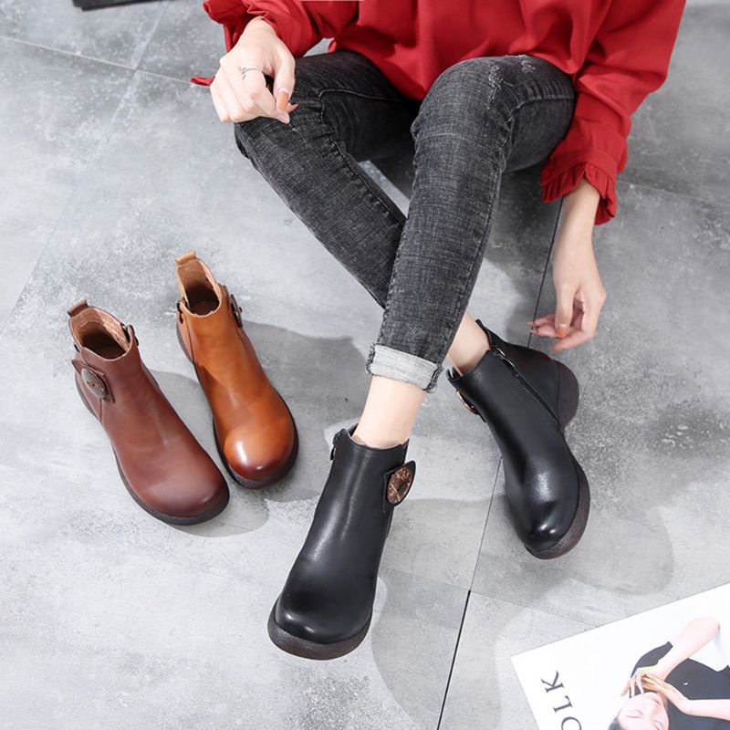 Bottes Pour Femmes Faites À La Main En Cuir Rétro D'automne | Chaussures Cadeaux