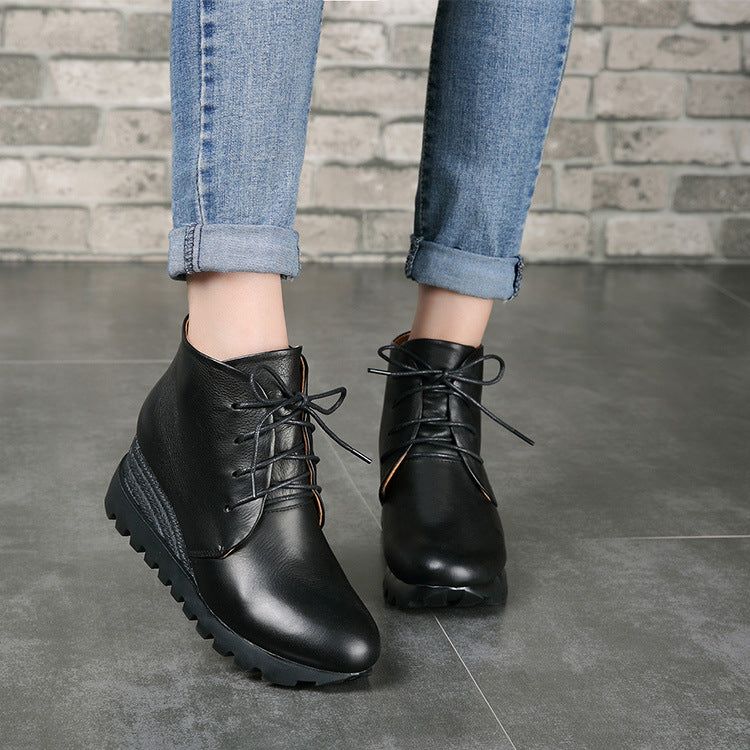 Bottes Pour Femmes Imperméables À Lacets Faits À La Main En Cuir Véritable