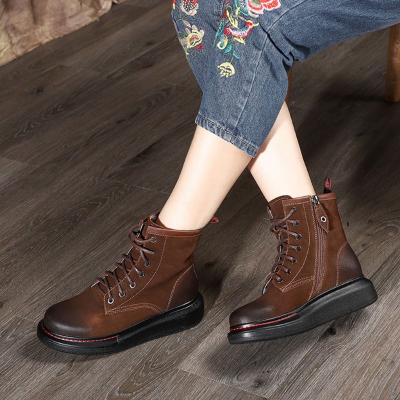 Bottes Pour Femmes À La Mode En Cuir Plat D'automne Et D'hiver | Chaussures Cadeaux