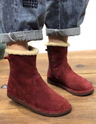 Bottes En Fourrure D'hiver En Daim Rétro Faites À La Main