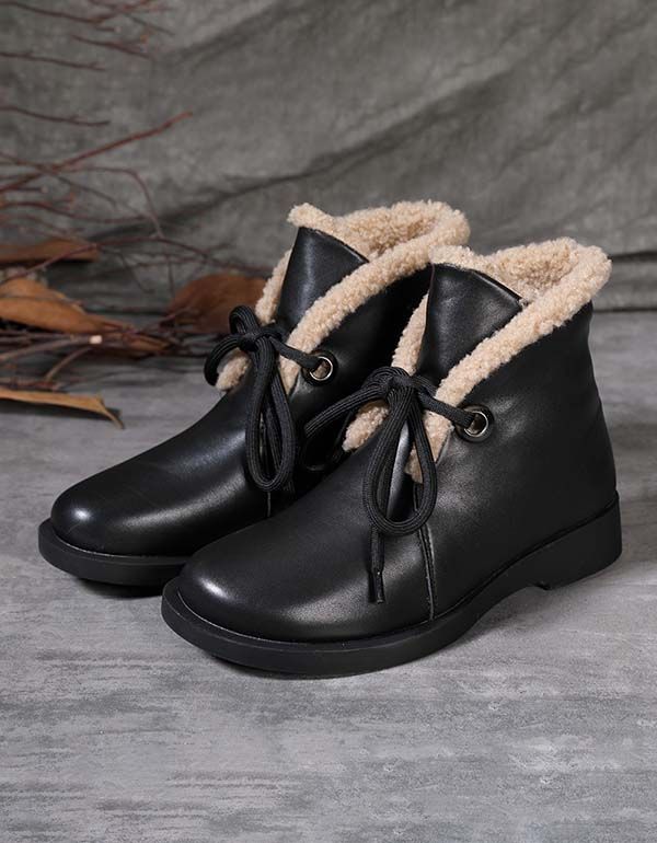 Bottes D'hiver Chaudes Et Confortables En Cuir Lisse Et Velours