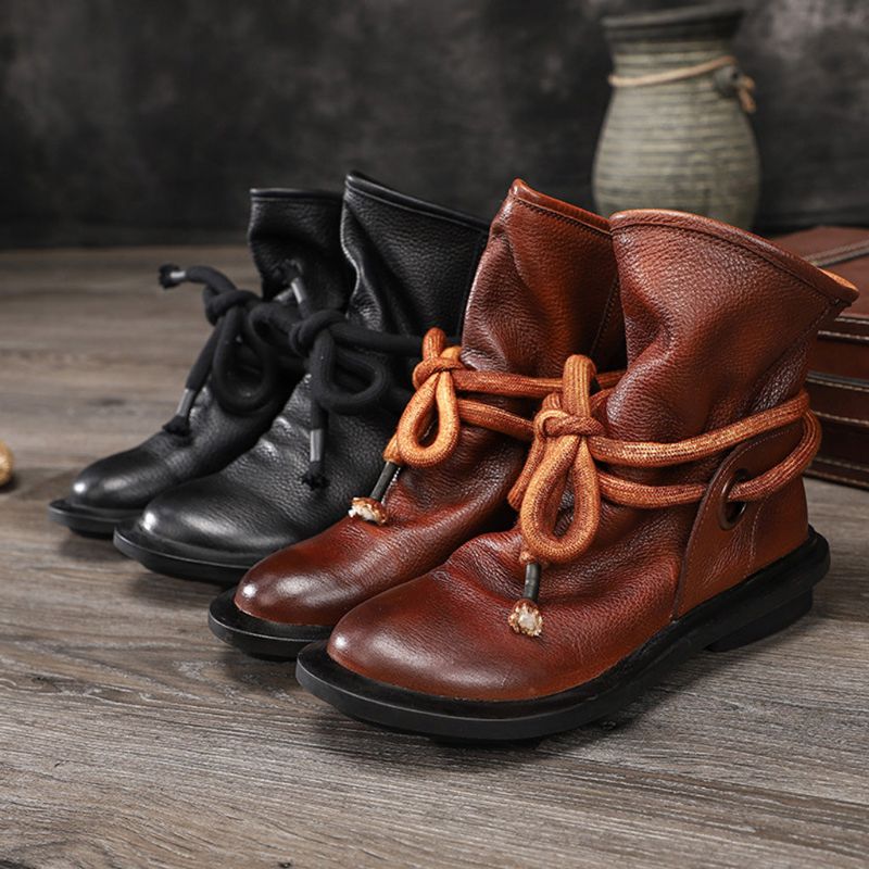 Bottes D'hiver Confortables En Cuir Rétro | Chaussures Cadeaux