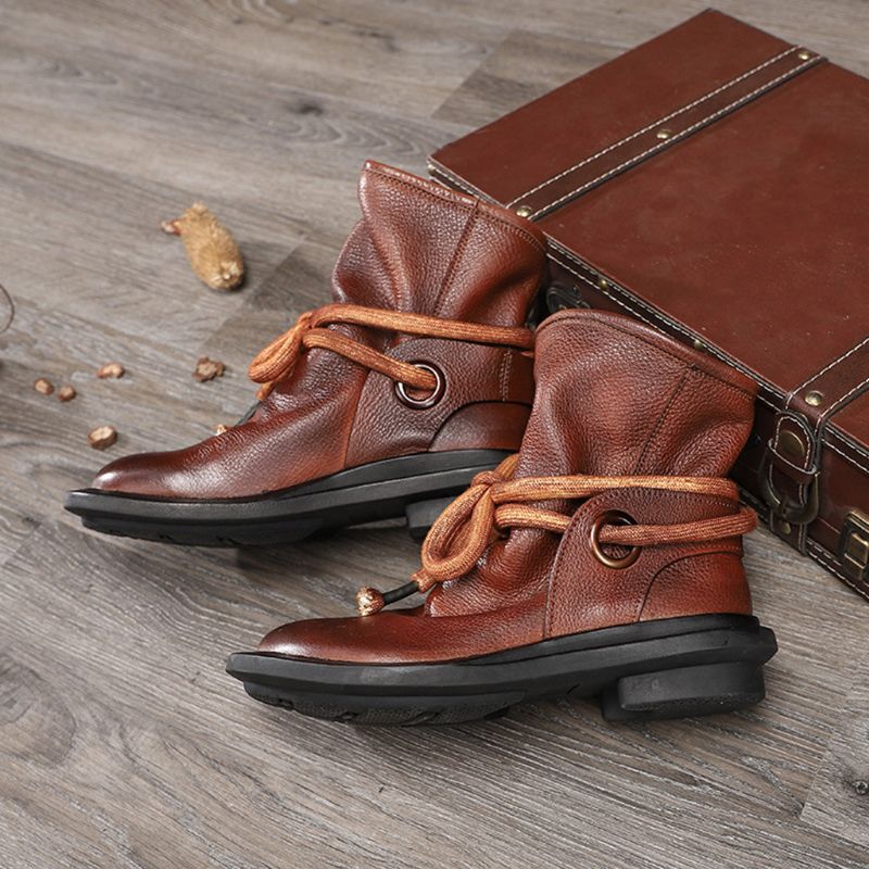 Bottes D'hiver Confortables En Cuir Rétro | Chaussures Cadeaux