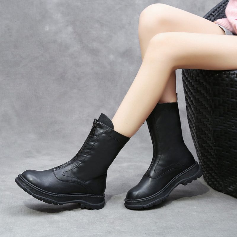 Bottes D'hiver Confortables En Cuir De Vachette Pour Femmes | Obiono