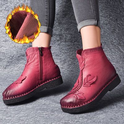 Bottes D'hiver Rétro En Cuir Velours | Chaussures Cadeaux