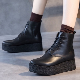 Bottes À Lacets Rétro En Cuir Véritable Pour Femmes