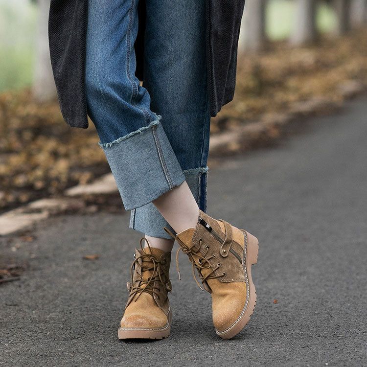 Bottes Martin En Cuir À Lacets Pour Femmes