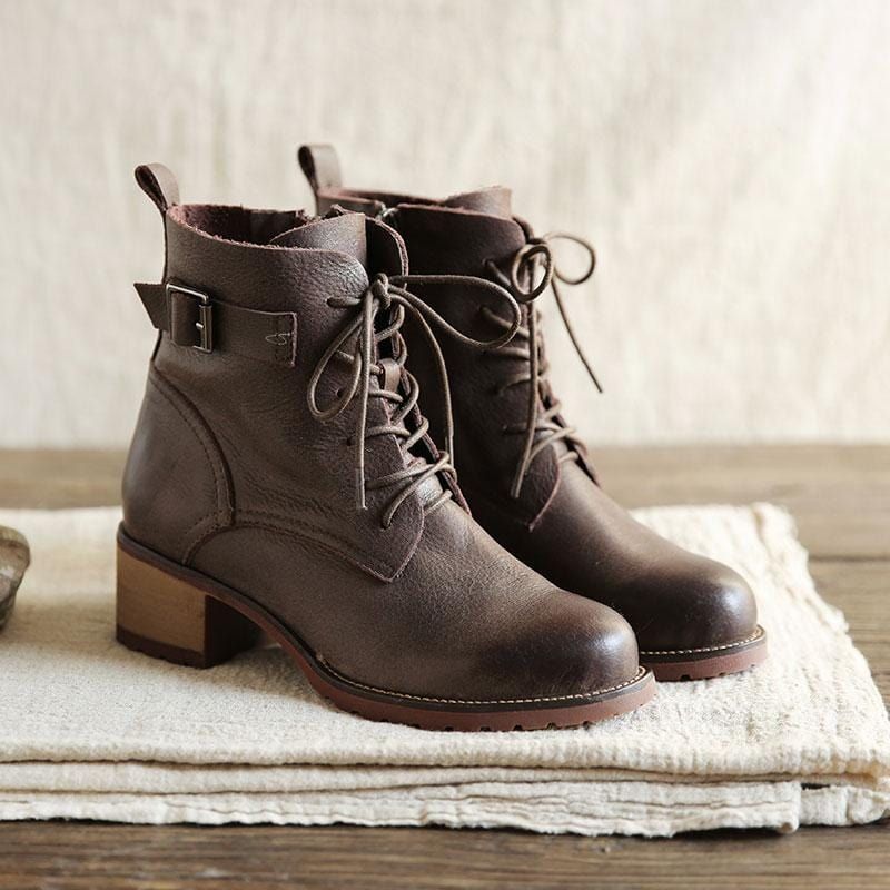 Bottes Martin En Cuir Rétro Automne Hiver Pour Femmes | Chaussures Cadeaux