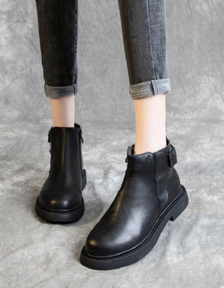 Bottes Noires À Talons Épais En Cuir Rétro