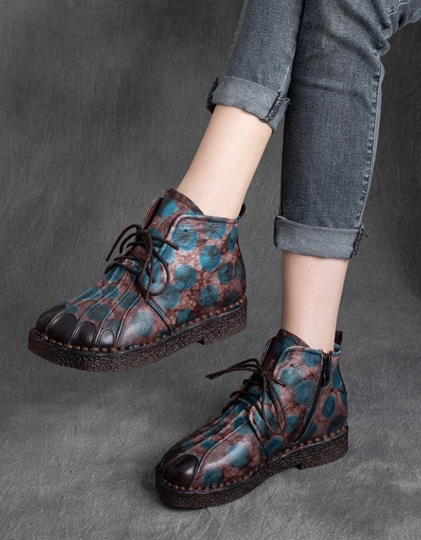 Bottes Rétro Pour Femmes À Lacets Faites À La Main En Cuir Véritable