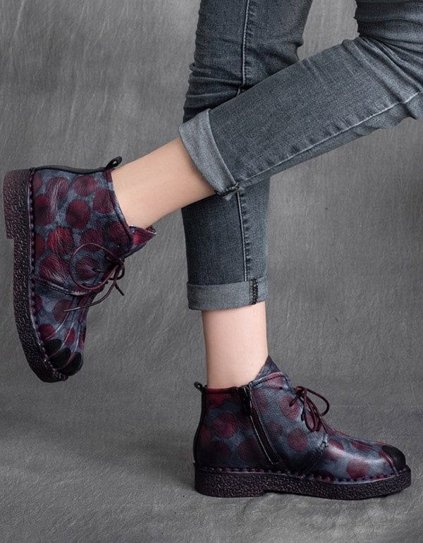 Bottes Rétro Pour Femmes À Lacets Faites À La Main En Cuir Véritable