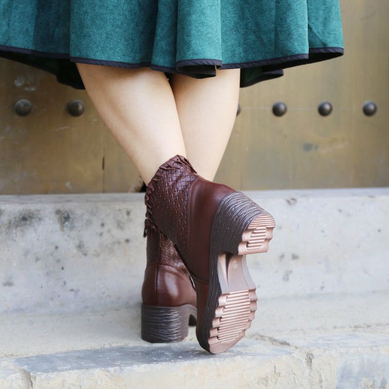 Bottes À Talons Épais Faites À La Main Pour Femmes Noires