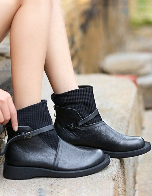 Bottines Chelsea À Boucle De Ceinture En Cuir Rétro Printemps-automne