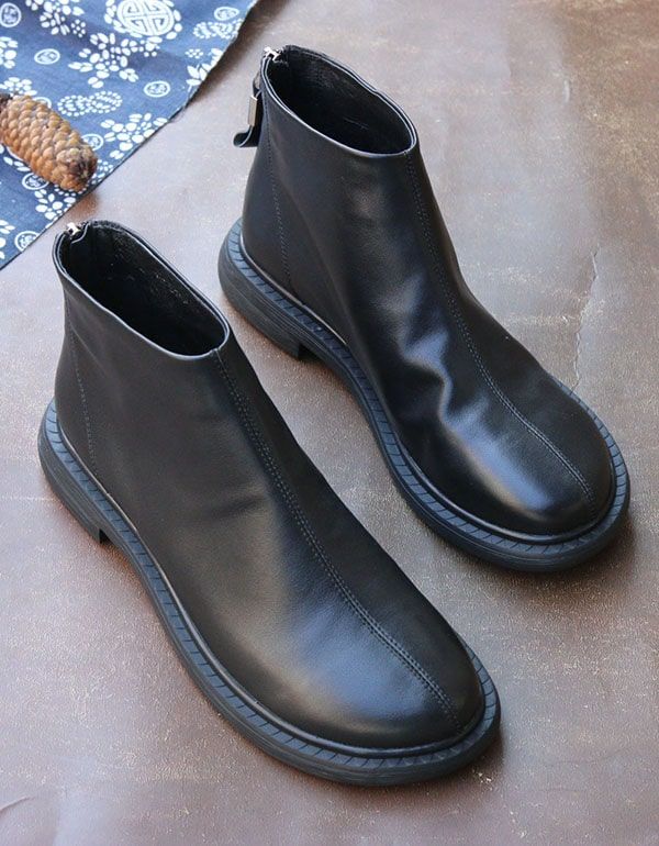 Bottines Chelsea En Cuir Souple Avec Fermeture Éclair Au Dos