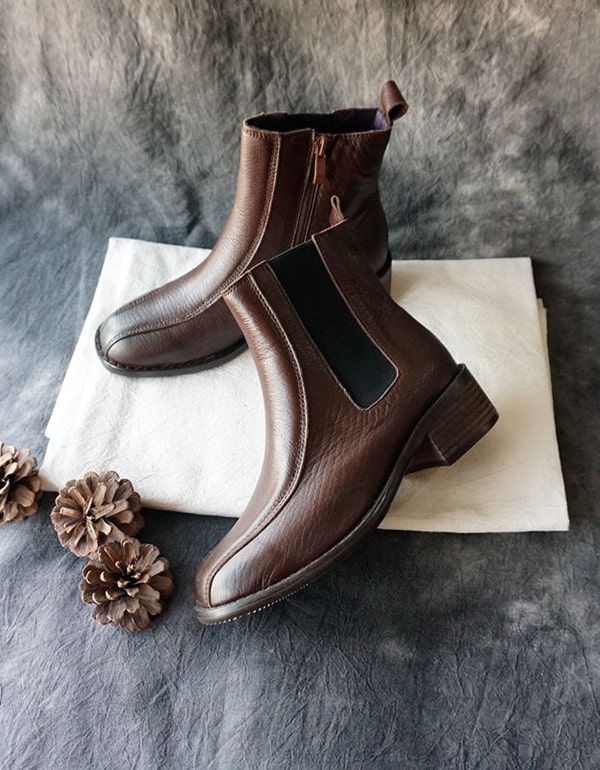 Bottines Chelsea En Cuir Vintage Femme