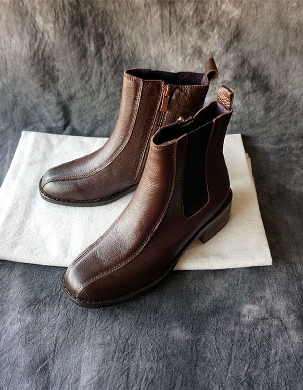 Bottines Chelsea En Cuir Vintage Femme