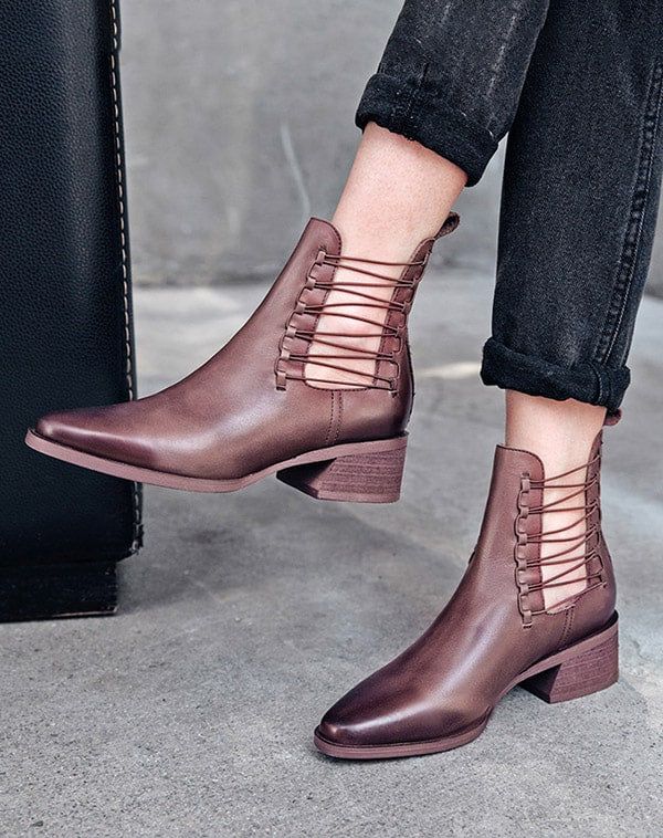 Bottines Chelsea À Talons Épais En Cuir Tendance