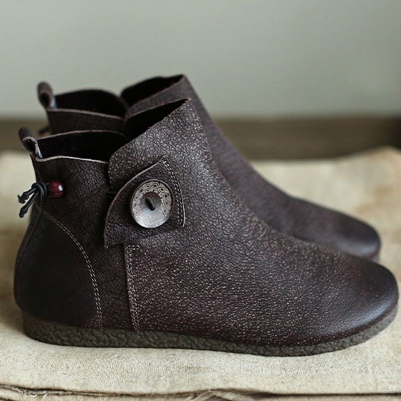 Bottines Courtes En Cuir Plat Rétro Faites À La Main | Chaussures Cadeaux