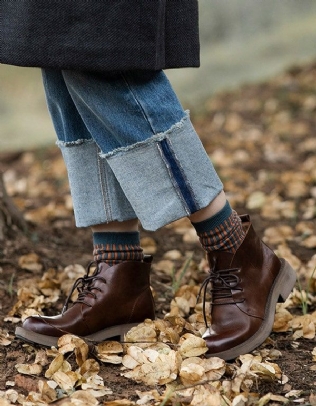 Bottines En Cuir D'automne À Lacets En Cuir De Vachette