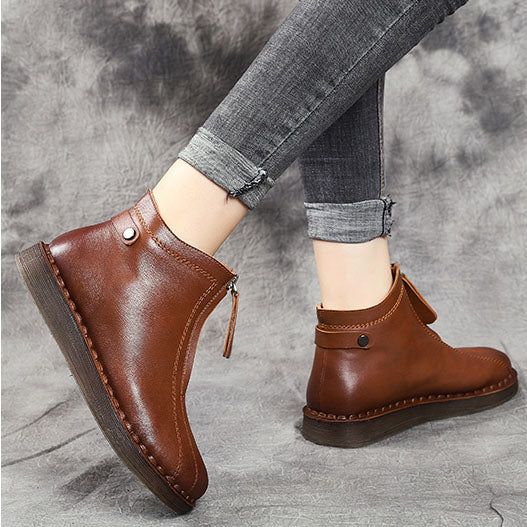 Bottines En Cuir Avec Fermeture Éclair Sur Le Devant | Chaussures Cadeaux