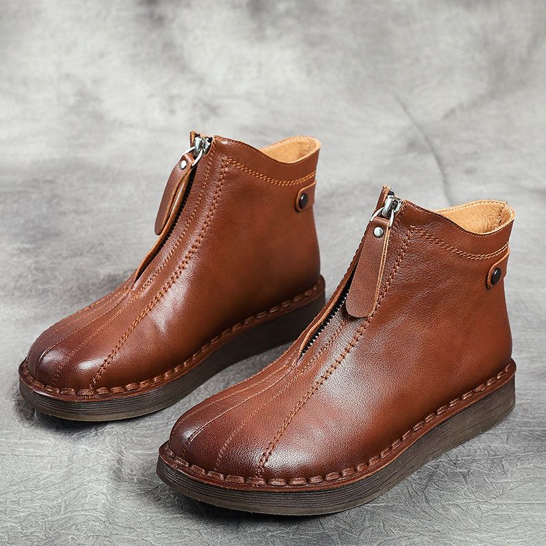 Bottines En Cuir Avec Fermeture Éclair Sur Le Devant | Chaussures Cadeaux