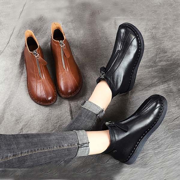 Bottines En Cuir Avec Fermeture Éclair Sur Le Devant | Chaussures Cadeaux