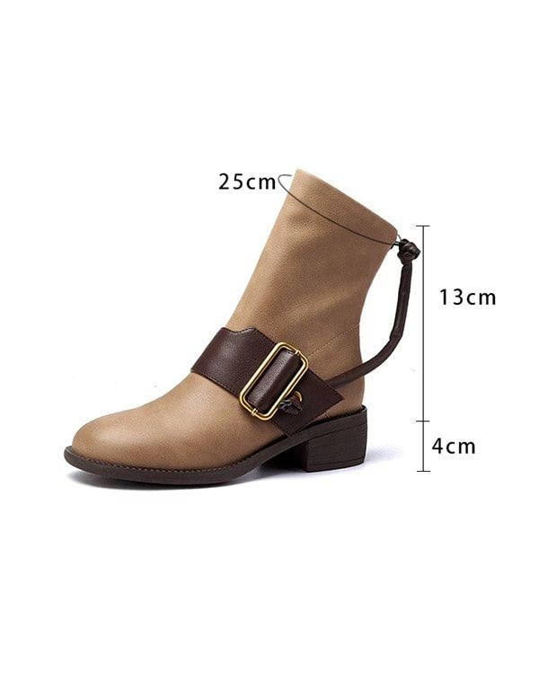 Bottines En Cuir À Boucle Large Pour Femmes