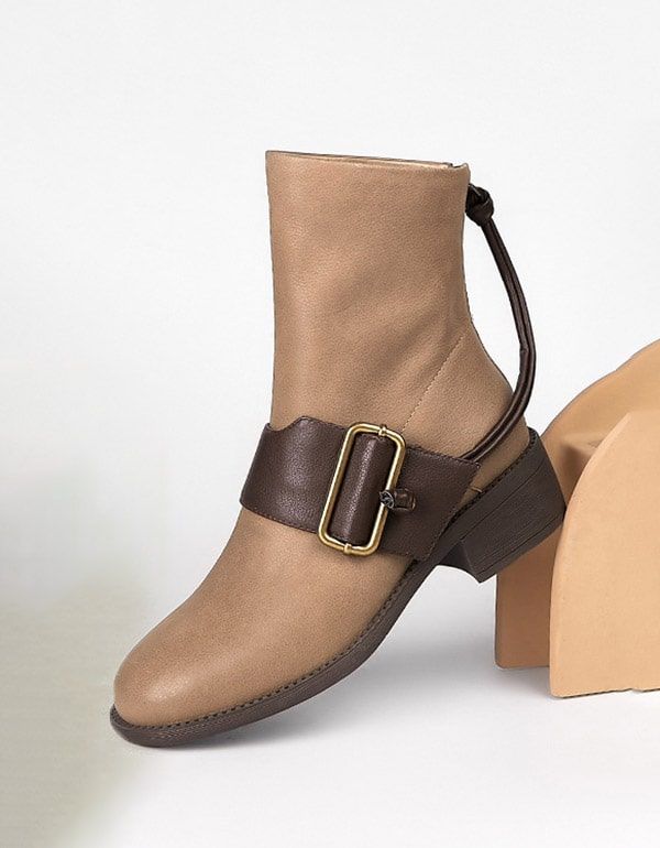 Bottines En Cuir À Boucle Large Pour Femmes