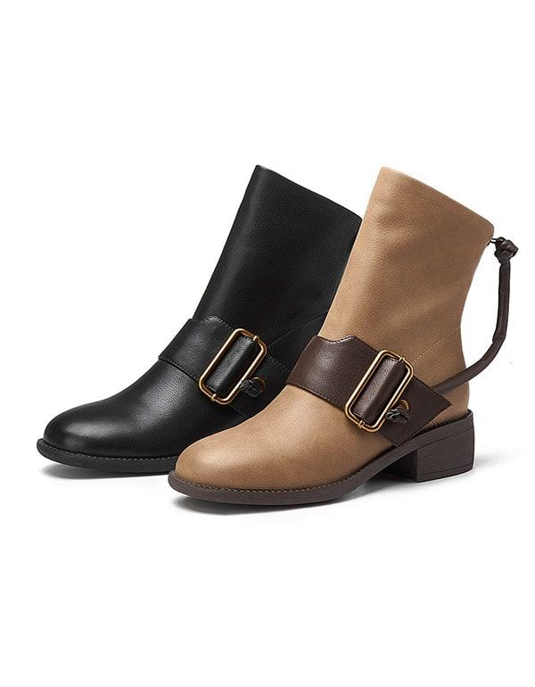 Bottines En Cuir À Boucle Large Pour Femmes