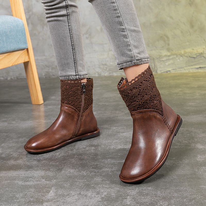 Bottines En Cuir Rétro Faites À La Main Automne-hiver | Chaussures Cadeaux