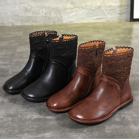 Bottines En Cuir Rétro Faites À La Main Automne-hiver | Chaussures Cadeaux