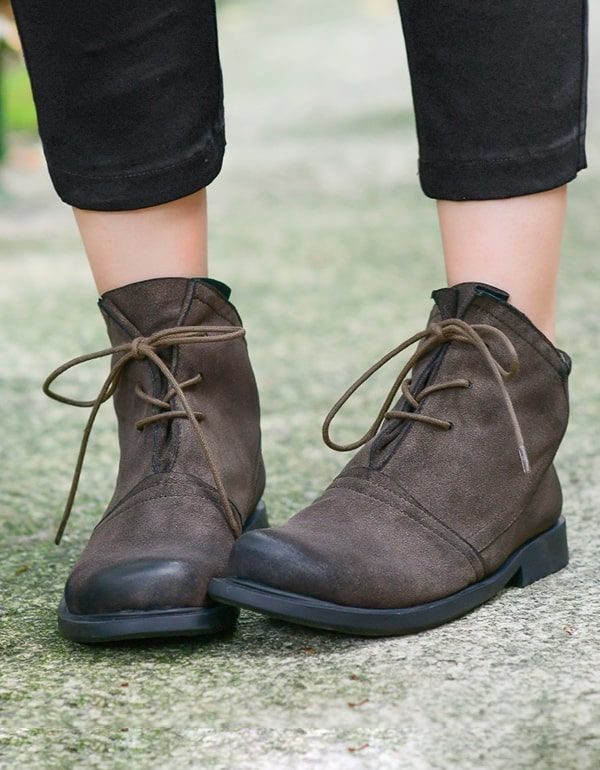 Bottines En Daim Pour Femmes À Lacets Faites À La Main