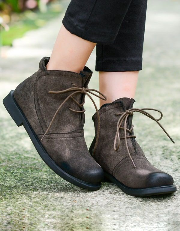 Bottines En Daim Pour Femmes À Lacets Faites À La Main