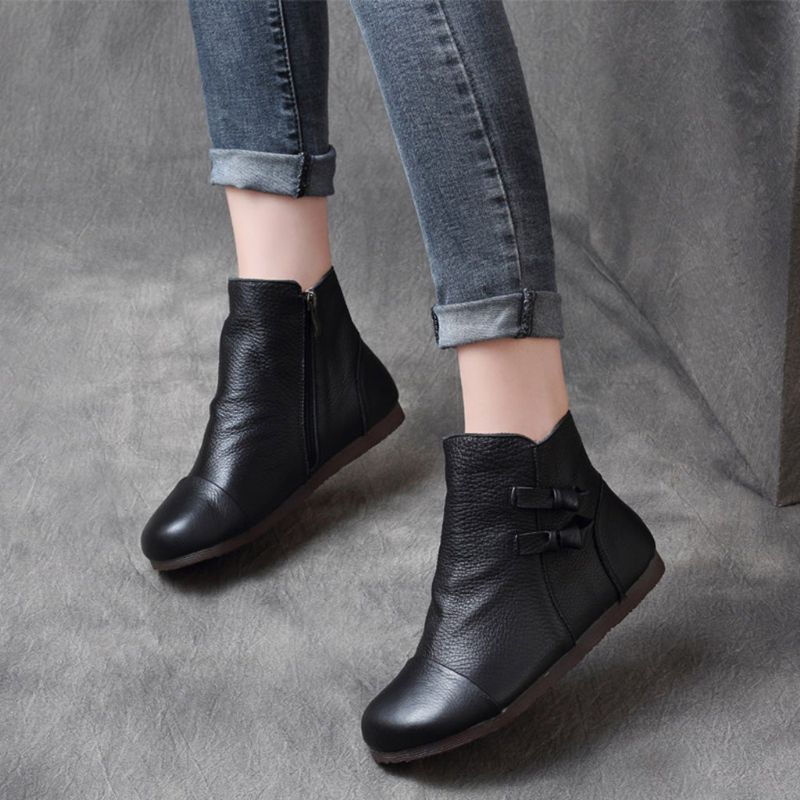 Bottines Pour Femmes Faites À La Main En Cuir Rétro Automne Hiver | Chaussures Cadeaux