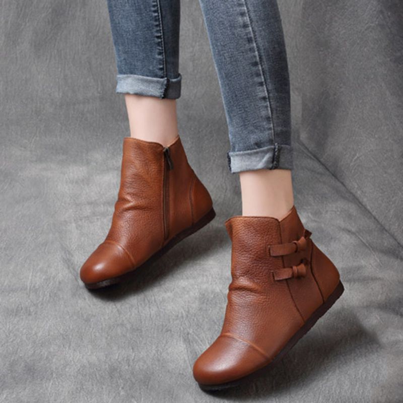 Bottines Pour Femmes Faites À La Main En Cuir Rétro Automne Hiver | Chaussures Cadeaux