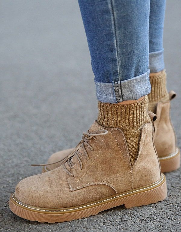 Bottines D'hiver En Daim À Lacets Pour Femmes