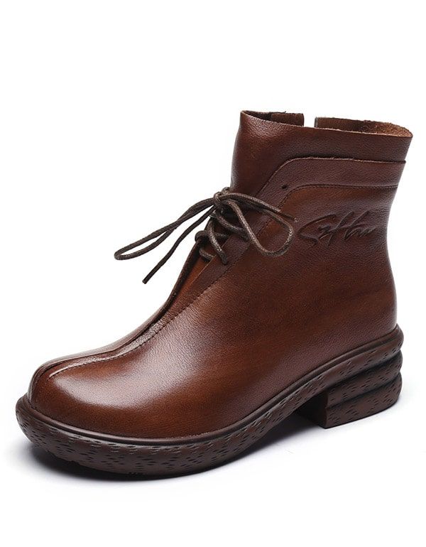 Bottines À Lacets En Cuir Rétro Automne-hiver