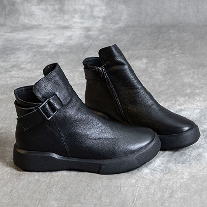 Bottines Noires En Cuir Rétro Pour Femmes