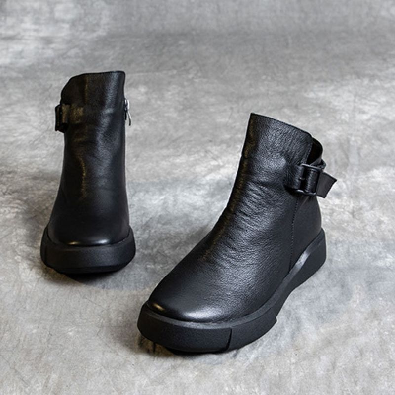 Bottines Noires En Cuir Rétro Pour Femmes