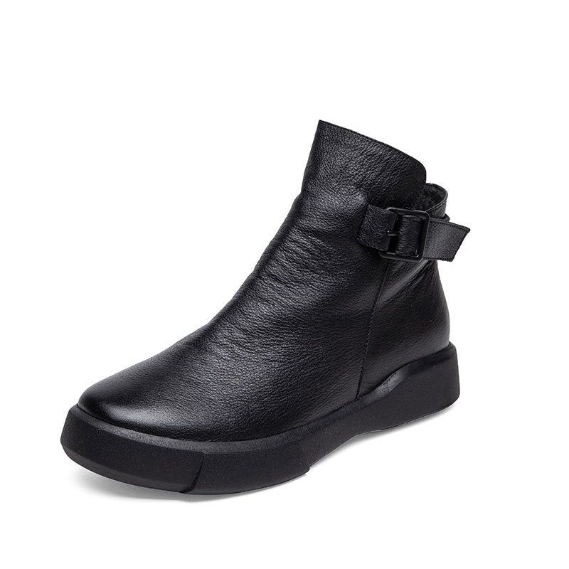 Bottines Noires En Cuir Rétro Pour Femmes