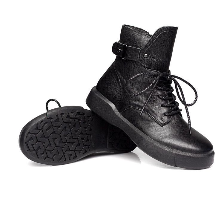 Bottines Noires En Cuir Rétro Pour Femmes