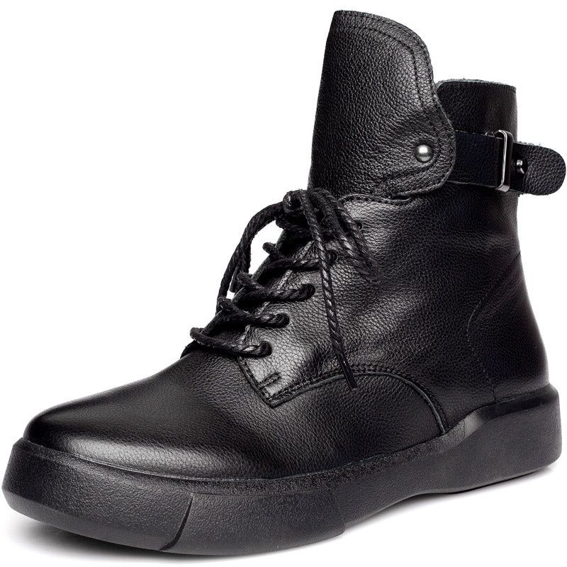 Bottines Noires En Cuir Rétro Pour Femmes