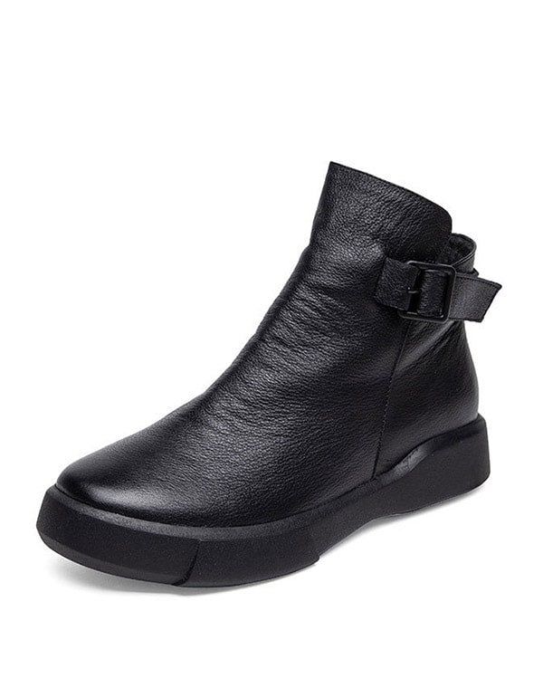 Bottines Noires Style Britannique En Cuir Rétro