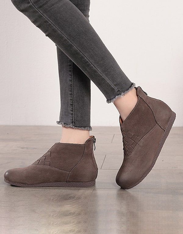 Bottines Rétro Confortables Pour Femmes En Cuir Faites À La Main