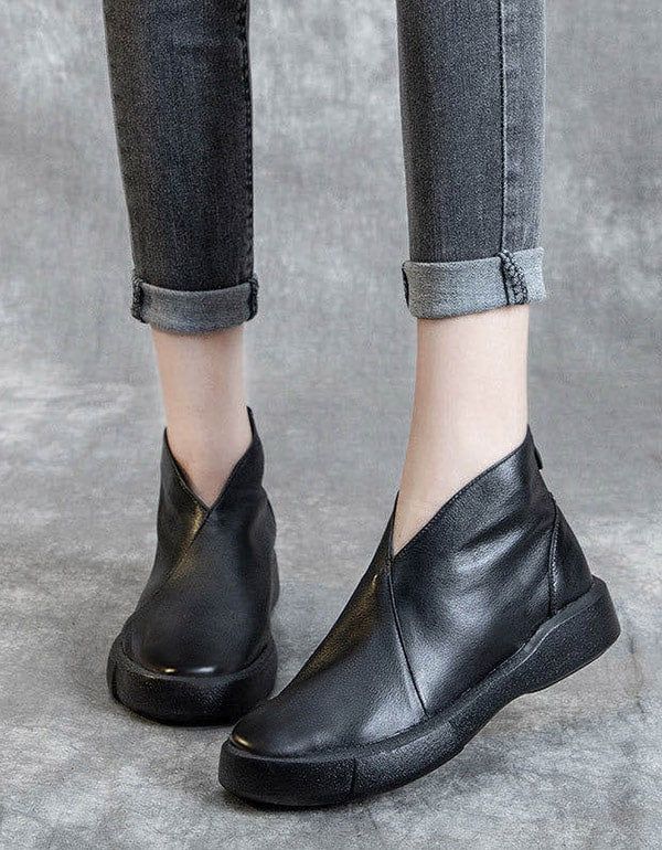 Bottines Rétro En Cuir Pour Femmes