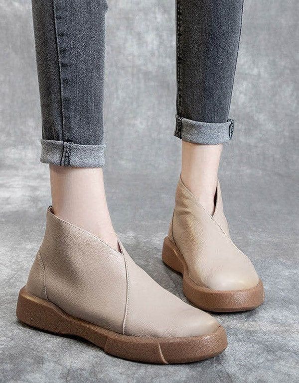 Bottines Rétro En Cuir Pour Femmes