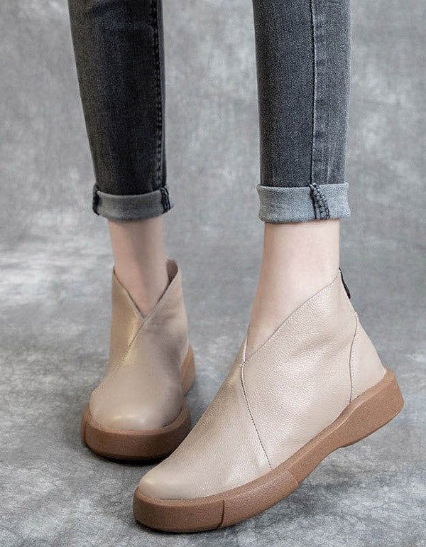 Bottines Rétro En Cuir Pour Femmes