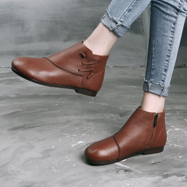 Bottines Rétro Décontractées En Cuir Faites À La Main | Chaussures Cadeaux