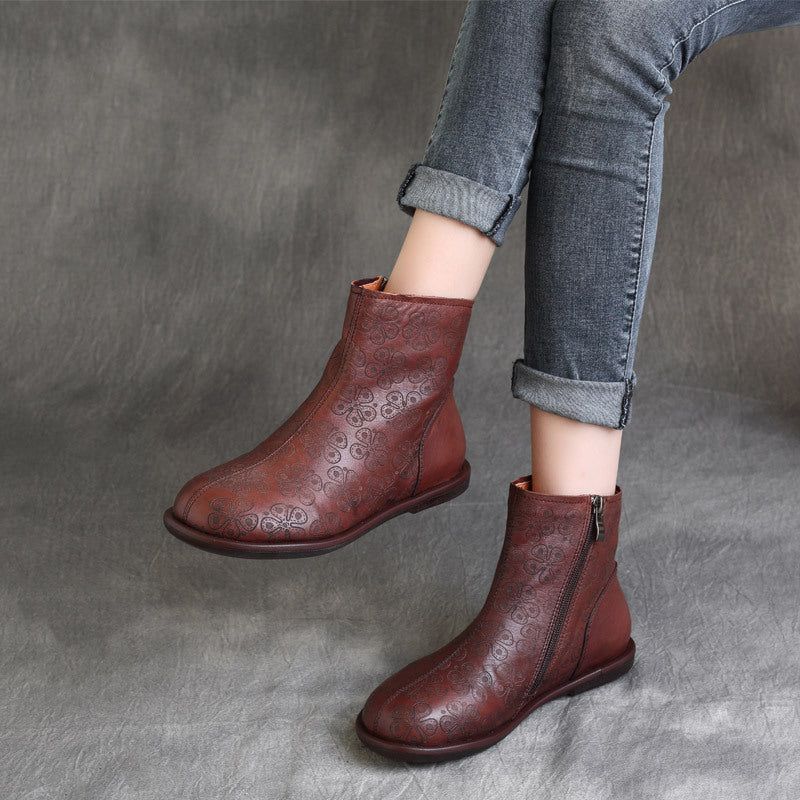 Cadeau Chaussures Automne Hiver Rétro Ethnique Fait Main Doux Bottes Pour Femmes