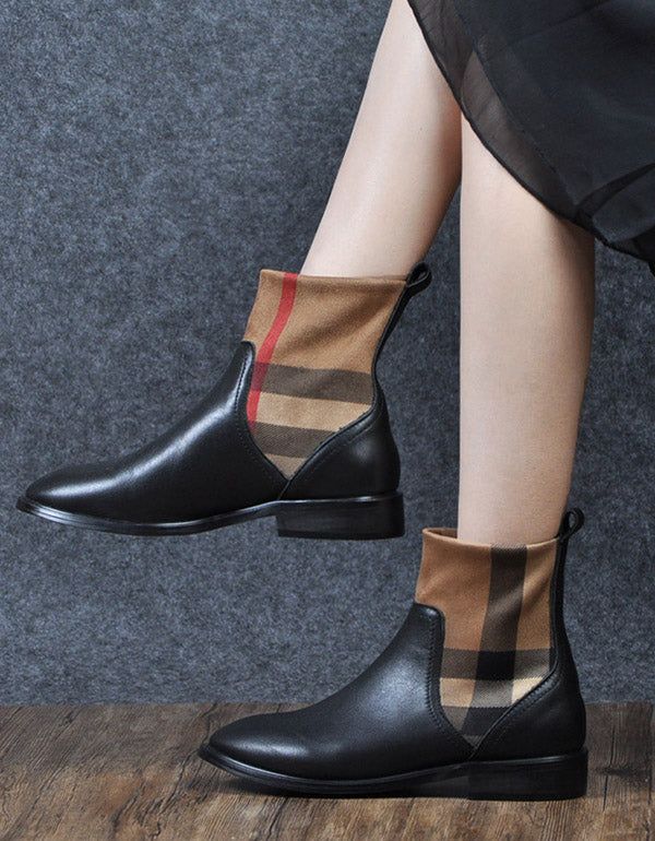 Chelsea Stitching Plaid Fashion Bottes Pour Femmes